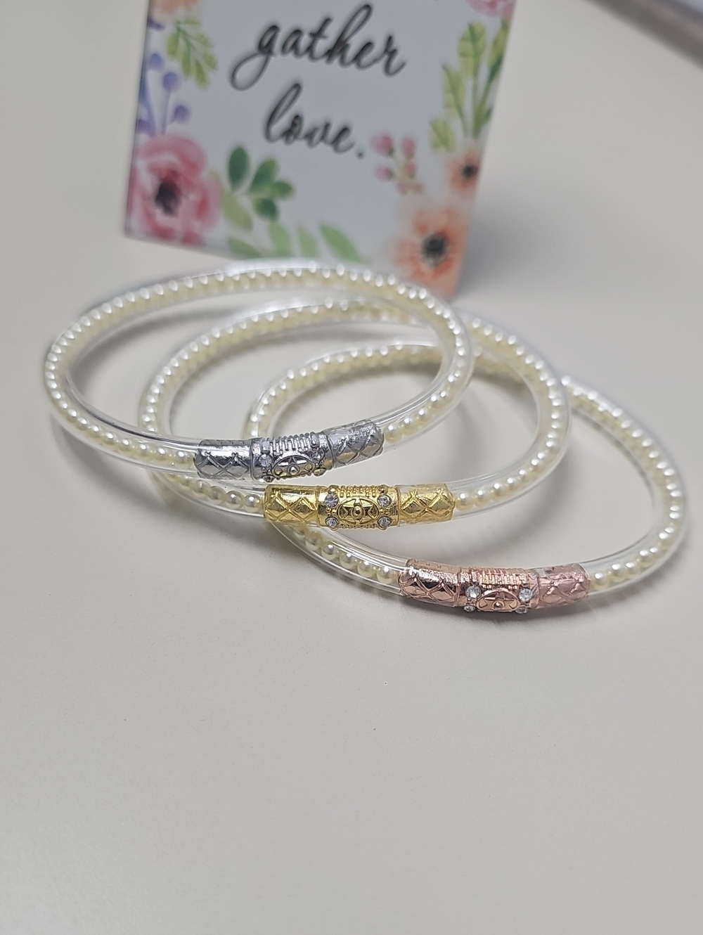 All Weather Womens Bangles White  Pearl. Three Queen. Set Of 3 (Not Budhagirls)